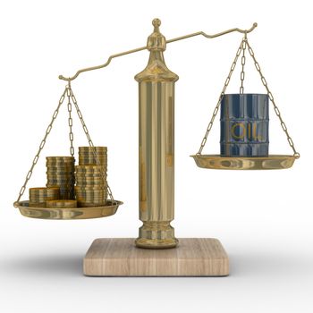 Oil and money for scales. Isolated 3D image