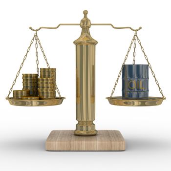 Oil and money for scales. Isolated 3D image
