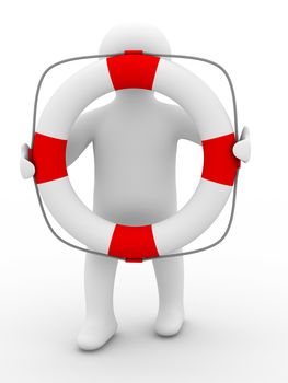 rescuer with lifebuoy ring on white background. Isolated 3D image