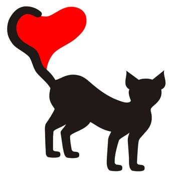 Vector illustration of black cat with
red heart
