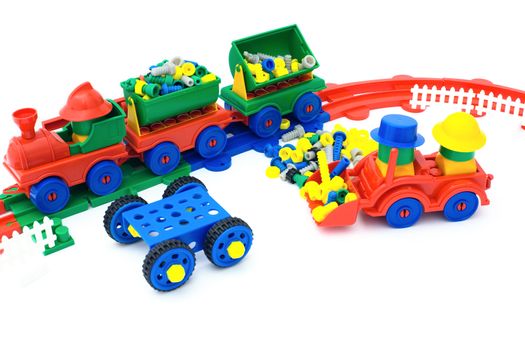Toy color plastic railway on the white background