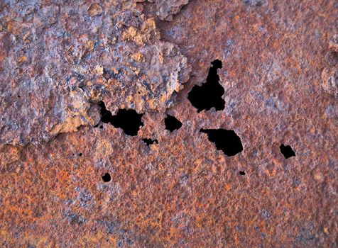 Steel rotten sheet with through corrosion background