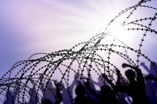 the barbed wire with clouds and sunblades