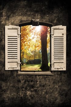 old window with wall in retro design look