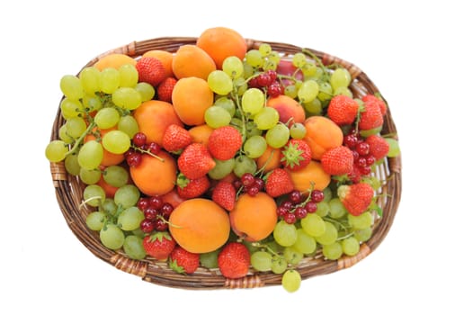 fresh fruits in a basket on a white background
