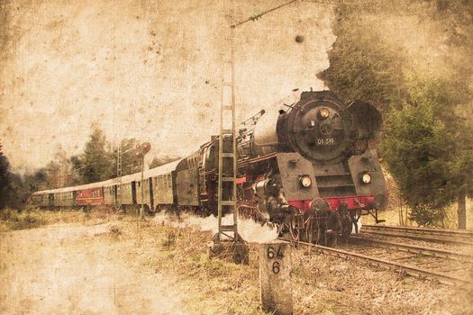 old steam locomotive in retro design look
