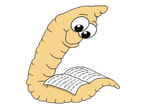 Illustration of a bookworm reading