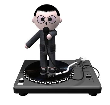 Illustration of a singing kid standing on a turntable holding a microphone