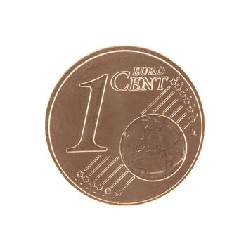 Uncirculated 1 eurocent isolated in white