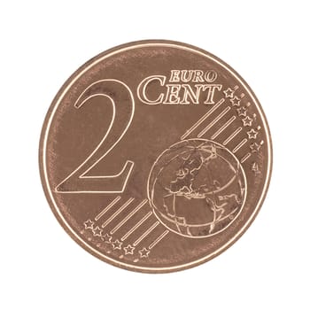 Uncirculated 2 eurocent isolated in white