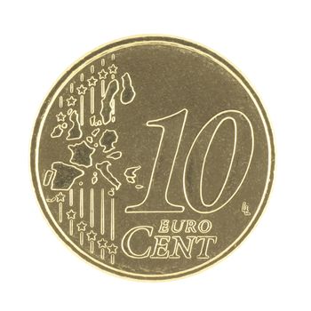 Uncirculated 10 eurocent with new map isolated in white