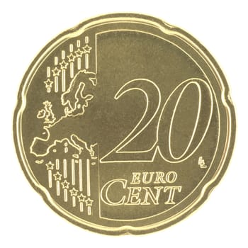 Uncirculated 20 eurocent with new map isolated in white