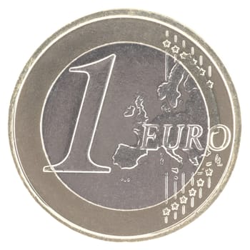 Uncirculated 1 euro with new map isolated in white