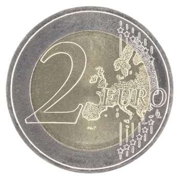 Uncirculated 2 euro with new map isolated in white