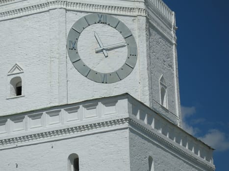 White-brick tower with watch. Kazan. 