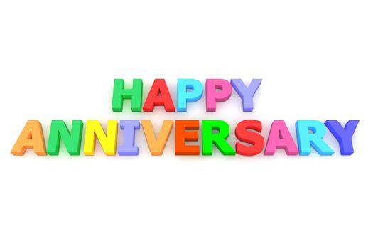 multicoloured letters Happy Anniversary in two lines on white background - top view