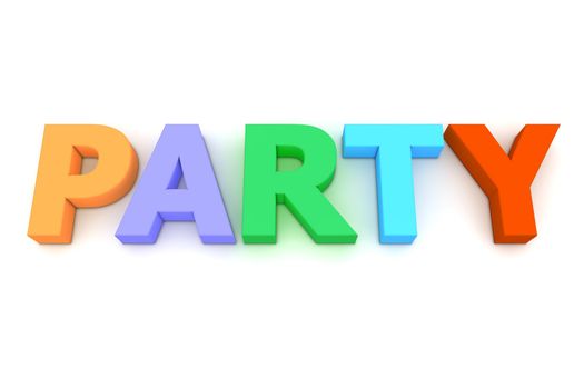 multicoloured letters Party on white background - top view