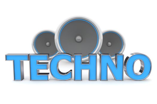 word Techno with three speakers in background - blue style