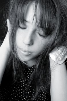 Close up of a teen model with closed eyes