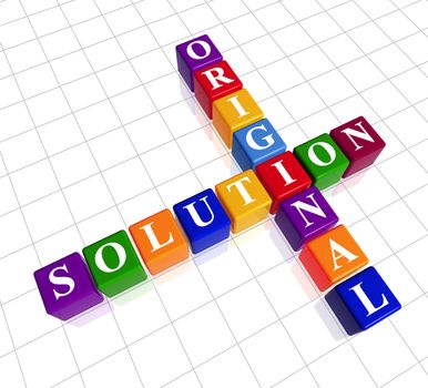 3d colour cubes with white letters like crossword with text - original solution