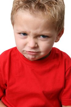 Beautiful blond toddler on a white background