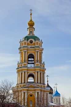 temple and belltower of a monastery in Moscow
