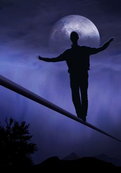 tightrope walker, artist is walking on a tighttrope