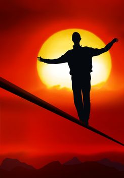 tightrope walker, artist is walking on a tighttrope