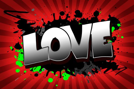 The word love as a grungy colorfully painting