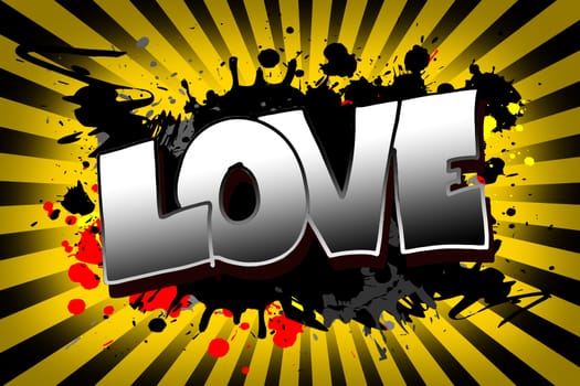 The word love as a grungy colorfully painting