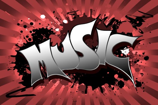 The word music as a grungy colorfully painting