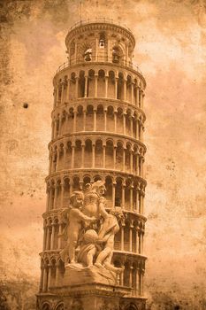 Retro look of the Tower of Pisa