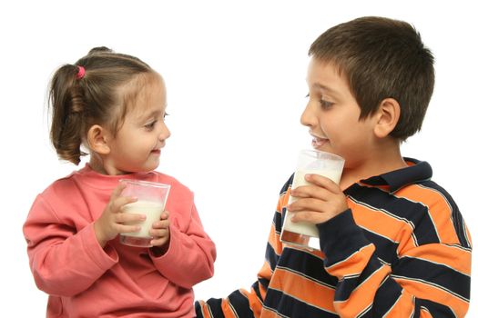 Children drinking milk together