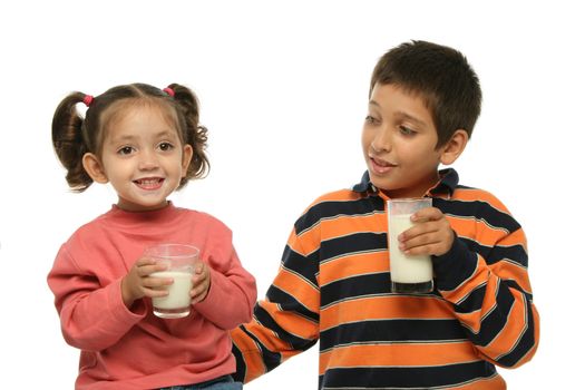 Children drinking milk together