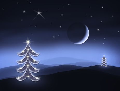 bright christmas tree in the dark night