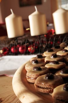 christmas coffee cookies with bean on the top