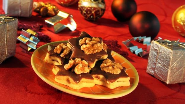 baked cookies and decoration for christmas time