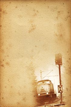 old historical railway paper with locomotive and signal
