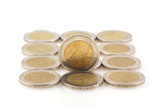 Euro coins isolated on a white background.