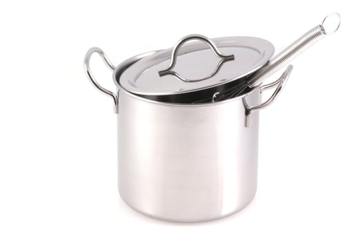 A stainless pan isolated on a white background.