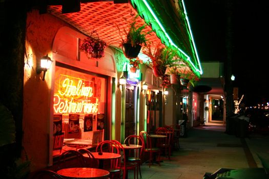 This is a picture of an Italian diner in Safety Harbor, Florida at night with the neon lights glowing bright.