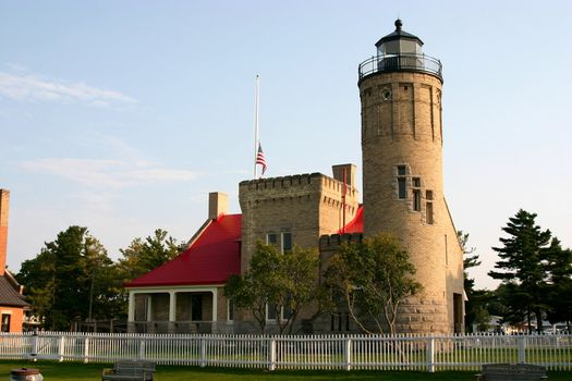 This is the lighthouse at the northern part of the lower peninsula of Michigan, guarding the shores where Lake Michigan and Lake Huron meet.