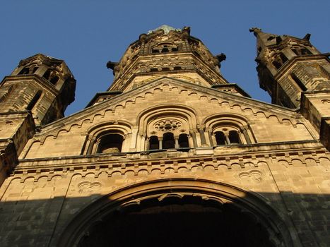 Up view of the Memorial Church in Berlin, Germany.