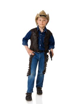 boy wearing clothes of cowboy isolated on white