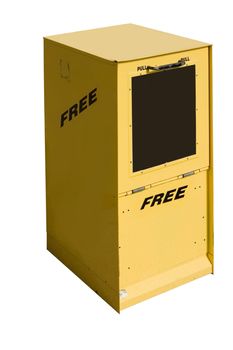 This is a picture of a yellow newspaper box used for the distributiond of free circulation papers.