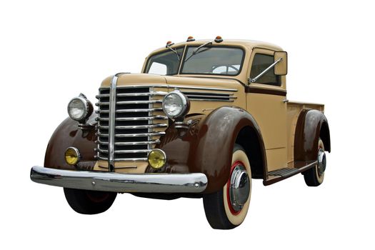 This is a picture of an old 1940s pick up truck, isolated on white.