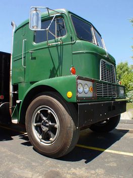 This is a classic cab-over truck that is ready to haul its next load.