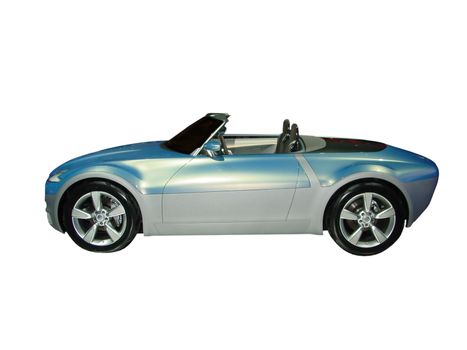 This is a picture of a small convertible concept car that was taken at an auto show isolated on white.