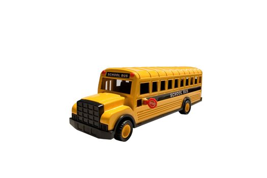 This is a picture of the drivers side a toy school bus isolated on white.