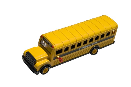 This is a picture of the top of a toy school bus isolated on white.